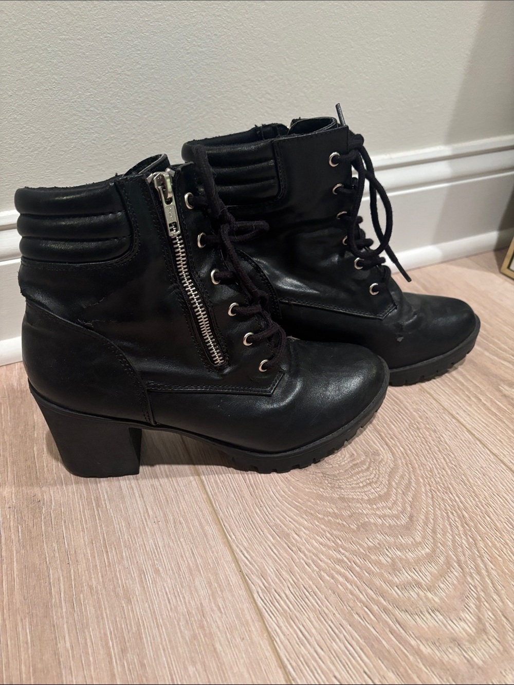 Forever 21 Black Lace-Up Ankle Boots with Side Zip